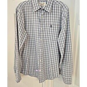 Original Penguin Shirt Mens Medium Gray Plaid Heritage Slim Fit Button Down